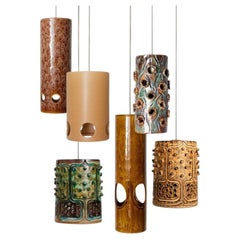 Set of 6 Ceramic Pendant lights, Vintage and Contemporary Curated