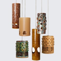 Set of 6 Ceramic Pendant lights, Vintage and Contemporary Curated