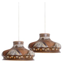 1 of the 2 Axella Ceramic Cone Brown Beige Pendant Lights, Denmark, 1970