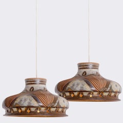 1 of the 2 Axella Ceramic Cone Brown Beige Pendant Lights, Denmark, 1970