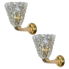 1 of the 6 Wall Sconces with Brass and Glass Shades, Seguso, Italy 1960