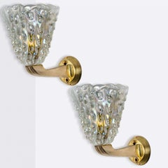 1 of the 6 Wall Sconces with Brass and Glass Shades, Seguso, Italy 1960