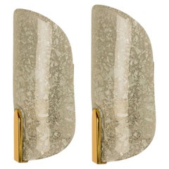 Pair of Brass & Glass Wall Lights Hillebrand Germany, 1960s