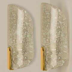 Pair of Brass & Glass Wall Lights Hillebrand Germany, 1960s