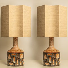 Pair of Grey and Brown Ceramic Table Lamps, Soholm Denmark 1960s