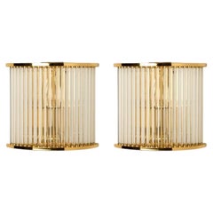 Pair of Clear Ridged Gold Glass Sconces in the style of Venini, Italy 1970