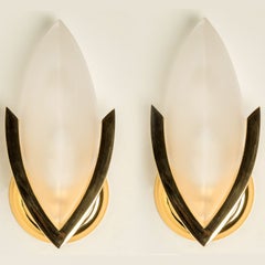 Pair of Brass Frosted Glass Wall Light, Italy 1960s