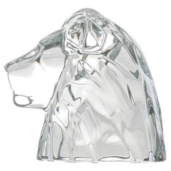 Large Baccarat Signed Crystal Lion Head Sculpture, France