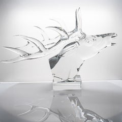 Exeptional XXL Baccarat Signed Crystal Stag Head Sculpture, France