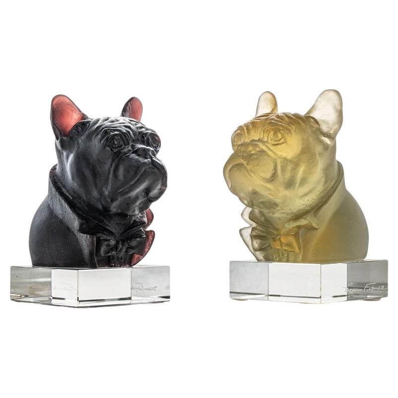 Pre-owned Daum 1 Of The 2 Pate De Verre Bulldog Sculptures By , France In Brown