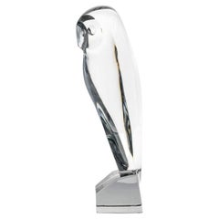 XL Baccarat Crystal Glass Owl Sculpture, France