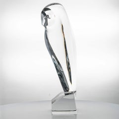 XL Baccarat Crystal Glass Owl Sculpture, France