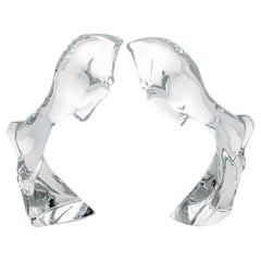 Set of 2 Baccarat Rearing Horses by Allison Hawkes, Clear Crystal, France