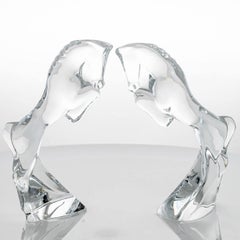 Set of 2 Baccarat Rearing Horses by Allison Hawkes, Clear Crystal, France