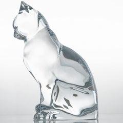 Baccarat Signed Crystal Glass Sitting Cat Sculpture, France
