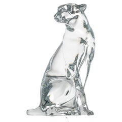 Large Baccarat Signed Crystal Leopard Sculpture, France