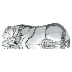 Baccarat Signed Crystal Glass Panther Sculpture, France