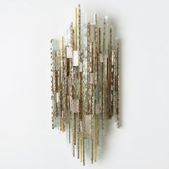 PoliArte Sculpted Glass Silver Yellow Wall Light, Italy, 1970s