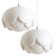 1 of the 2 Opaline Large Glass Lamp "Water Lily" by Koch & Lowy for Peill & Putz