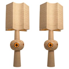 France Brown Beige Ceramic XL Floor Table Lamp