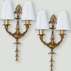 Antique Pair of French Massive Bronze Louis XVI Wall Sconces, 1920