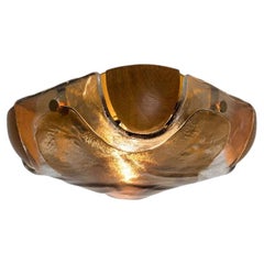 Rounded Angle Wood Smoked Layered Glass Flush Mount by Kaiser, 1960s