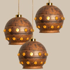 1 of the 3 Brutalist Copper Pendant Lamp in the style of Nanny Still, 1970