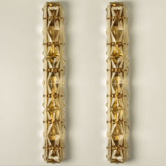 Pair of Crystal Glass and Brass Wall Sconces by Kinkeldey, 1970s
