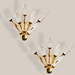 Pair of Crystal Gilded Brass Sconces by Oscar Torlasco for Stilkronen