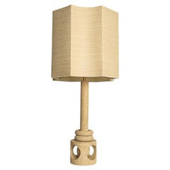 XL Travertin Table Lamp with Custom Made Silk Lampshade by Rene Houben