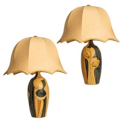 Pair of Ceramic Table Lamp by Noomi Backhausen for Soholm Silk Shade, 1960