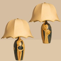 Pair of Ceramic Table Lamp by Noomi Backhausen for Soholm Silk Shade, 1960