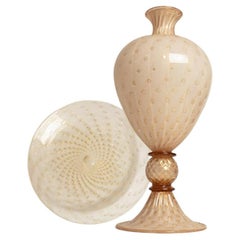 Grand vase et assiette de Murano Submerged-Balloton rose poudre