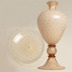 Grand vase et assiette de Murano Submerged-Balloton rose poudre