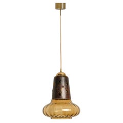 Lampada a sospensione in vetro color rame nello stile di Nanny Still McKinney, 1960