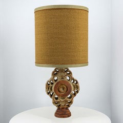 Lampe de sol/de table en céramique B. Rooke, abat-jour sur mesure couleur ocre par R. Houben
