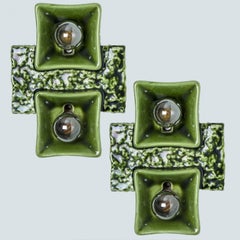 1 of the 2 Pan Ceramics Green Textured Square Wall Lights, 1960s