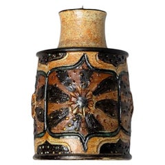 Cylinder Orange Brown Green Ceramic Pendant Light, Denmark, 1970