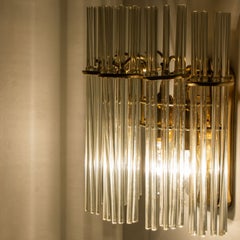 Pair of Gold Rod Glass and Brass Wall Sconces in Style of Sciolari