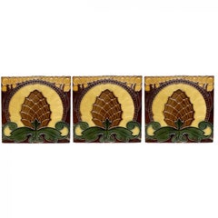 Set of 35 Pine Cone Art Nouveau Glazed Border Tiles by Le Glaive, 1920