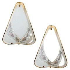 White Glass and Brass Ornate Flower Wall Sconces