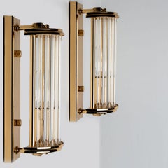 Art Deco Style Glass and Brass Wall lights, Italy 1970