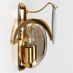 Pair of Smoked Glass and Brass Wall Light by Vistosi, Italy, 1970s