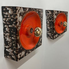 1 of 3 Brown Beige Orange Square Ceramic Wall Lights by Hustadt Keramik, Germany