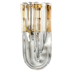 Venini Wall Light, Curved Crystal Glass and Gilt Brass, Italy