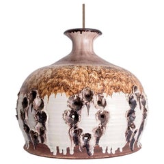 Ceramic White Brown Beige Pendant Light, Denmark 1970
