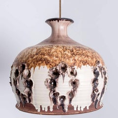 Ceramic White Brown Beige Pendant Light, Denmark 1970