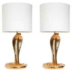Set of 2 Table Lamps "Corbra" in Ceramic by Tommaso Barbi, 1960s