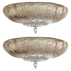 1 of the 2 Large Murano Fumè Brindle Smoked Glass Flush Mounts, Italy
