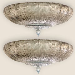1 of the 2 Large Murano Fumè Brindle Smoked Glass Flush Mounts, Italy